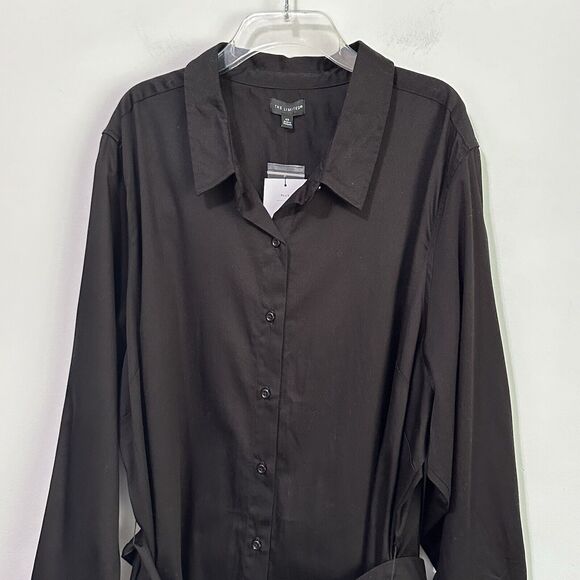 The Limited Short Sleeve Black Belted Shirt Dress Plus 4X Button Front Short NEW - Picture 3 of 11